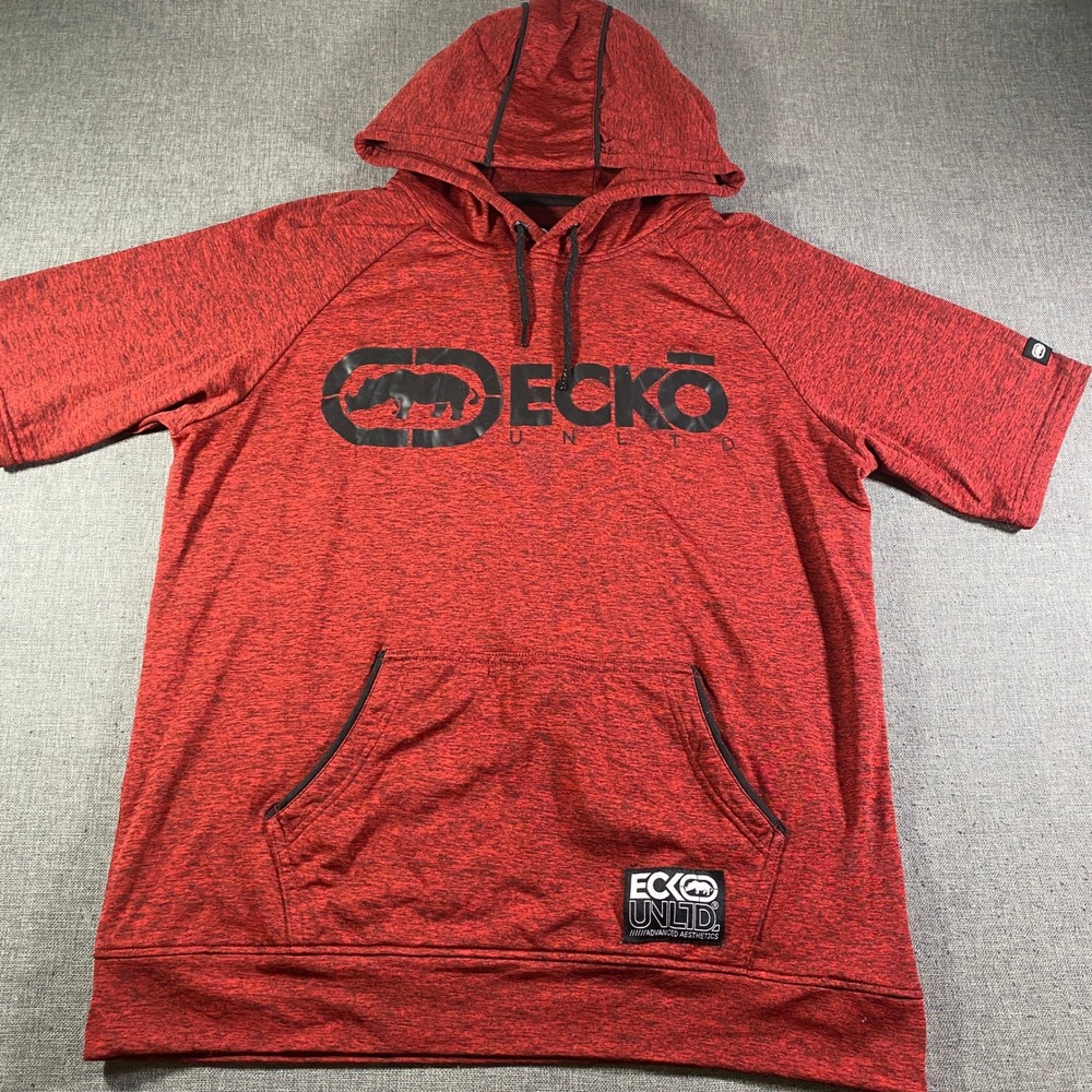 Ecko Unltd Red Short Sleeve Hoodie Men's‎ Size L Athletic Pullover